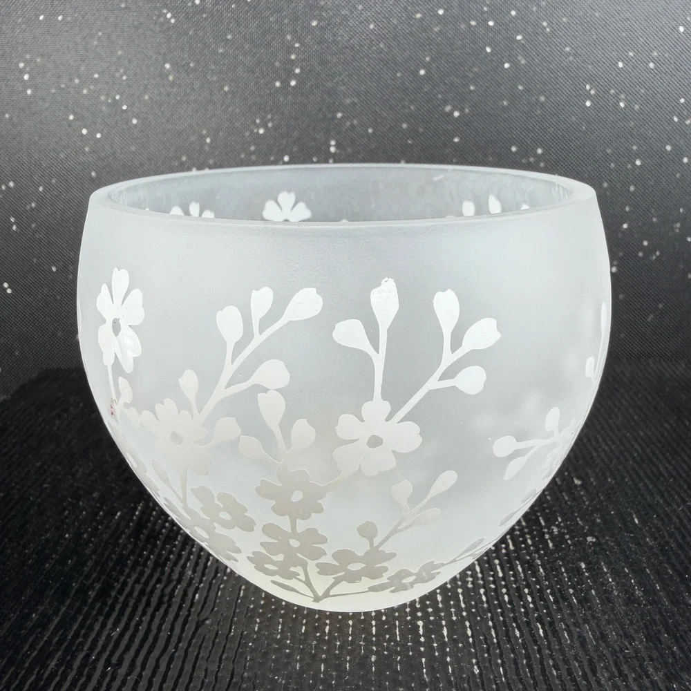 Lenox Frosted Glass Votive Candle Holder White Floral Bellina New w Sticker